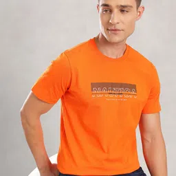 Nautica Brand Logo Printed Pure Cotton T-shirt-image-17