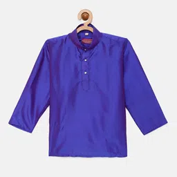 THANGAMAGAN Boys Blue Solid Art Silk Kurta-picture-10