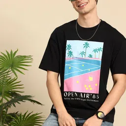 Mast & Harbour Printed Drop-Shoulder Sleeves Pure Cotton Oversized T-shirt-picture-31