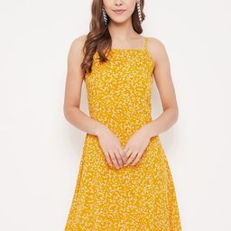 Berrylush Women Yellow Printed A-Line Dress-picture-2