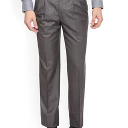 Louis Philippe Men Grey Regular Fit Self Design Formal Trousers-image-0