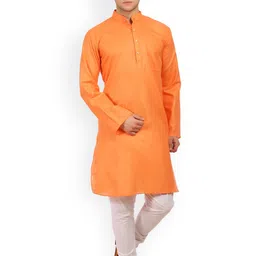 Wintage Orange & White Cotton & Silk Kurta Pyjama-image-43