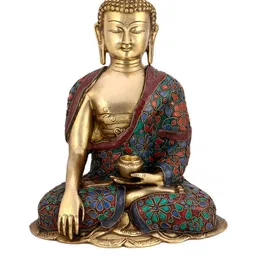 CraftVatika Gold-Toned & Blue Buddha Mudra Pose Tibetan Showpiece-picture-22