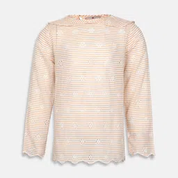Oxolloxo Girls Orange & White Embroidered Pure Cotton Top-image-25