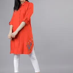 Vishudh Red Embroidered Shirt-Style Tunic-picture-4