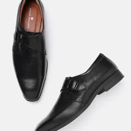 Louis Philippe Men Black Solid Leather Formal Monks-picture-13