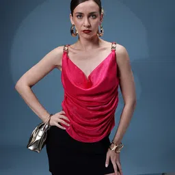 bebe Future Glam Cowl Neck Ruched Crop Top-image-2