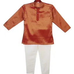 Sethukrishna Boys Rust Orange & White Solid Kurta with Pyjamas-image-45