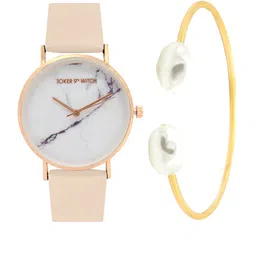 JOKER & WITCH Women Beige & Gold-Toned Rose Drip Watch & Bracelet Gift Set-picture-21