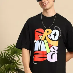 Mast & Harbour Oversized Fit Typography Printed Drop-Shoulder Sleeves Pure Cotton T-shirt-picture-17