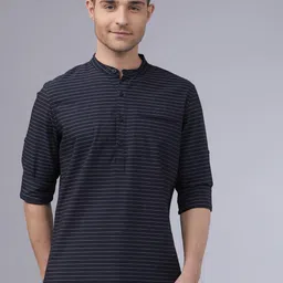 HIGHLANDER Men Navy Blue & White Slim Fit Striped Casual Shirt-picture-16