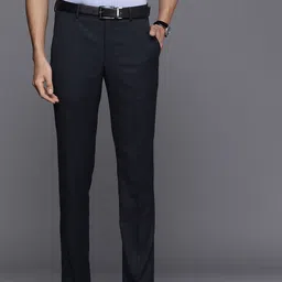 Louis Philippe Men Navy Blue Checked Slim Fit Trousers-image-59