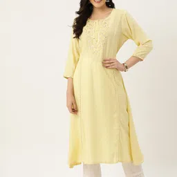 Rue Collection Women Ethnic Motifs Yoke Design Embellished Kurta-image-7