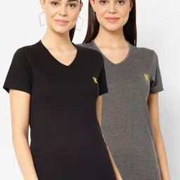 mack jonney VIMAL JONNEY Women Pack Of 2 Solid V-Neck T-shirt-picture-34