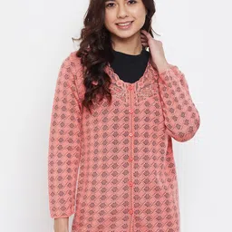 Zigo Women Peach-Coloured Self Design Cardigan-picture-39