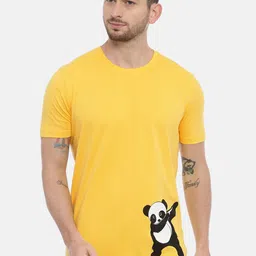 Bushirt Men Yellow  White Printed Round Neck Pure Cotton T-shirt-picture-58