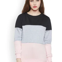 Belle Fille Women Black & Grey Melange Colourblocked Sweatshirt-picture-36