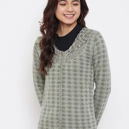 Zigo Women Green Self Design Cardigan-picture-17