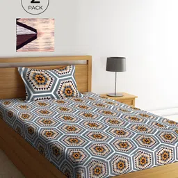 KLOTTHE Multicoloured Geometric 210 TC Polycotton 2 Single Bedsheet with 2 Pillow Covers-picture-22
