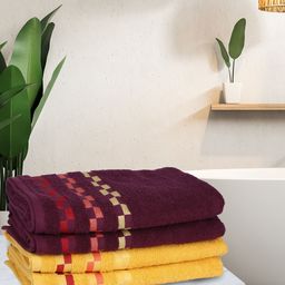 BIANCA Set Of 4 Purple & Yellow Solid 450 GSM Pure Combed Cotton Bath Towels-picture-47