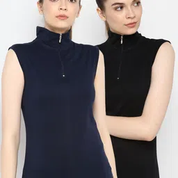 appulse Women Pack of 2 Solid High Neck Sleeveless T-shirts-picture-22