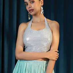 Soch Silver Colour Sequinned Saree Blouse-picture-4