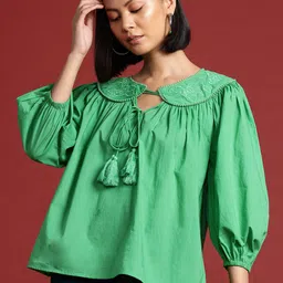 routes by all about you all about you Peter Pan Collar Embroidered Cotton Top image 1