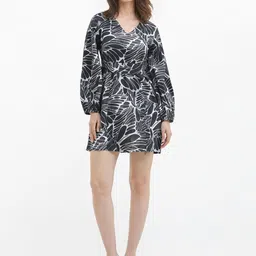 RAREISM Tropical Print Bishop Sleeves A-Line Dress-picture-28