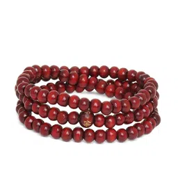 OOMPH Men Maroon Wood Handcrafted Multistrand Bracelet-image-0