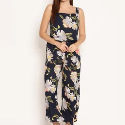 Ruhaans Women Navy Blue & Off-White Printed Basic Jumpsuit-image-10