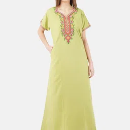 KOI SLEEPWEAR Woman Green Embroidered Cotton Nightdress-image-58