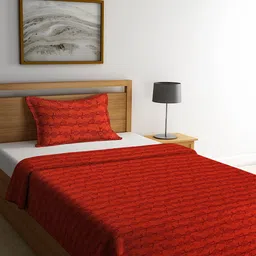 KLOTTHE Red Woven Design Cotton Single Bed Cover With 1 Pillow Cover-image-91