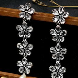 TEEJH Silver-Toned Floral Drop Earrings-picture-42