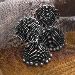 TEEJH Silver-Plated Dome Shaped Jhumkas Earrings-picture-15
