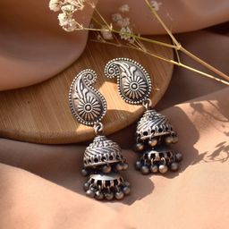 TEEJH Silver-Plated Paisley Shaped Jhumkas Earrings-picture-18