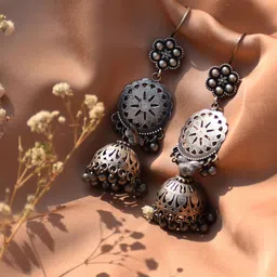 TEEJH Silver-Plated Contemporary Jhumkas Earrings-picture-41