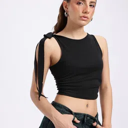 glitchez Ruched Cinch Tie-Up Crop Fitted Top-picture-38