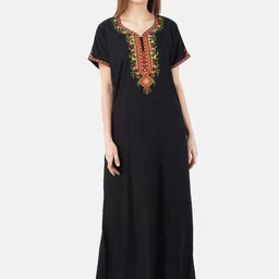 KOI SLEEPWEAR Black & Orange Embroidered Cotton Nightdress-picture-20
