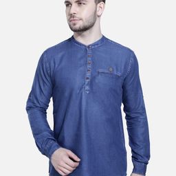 Kuons Avenue Band Collar Denim Straight Kurta-picture-25