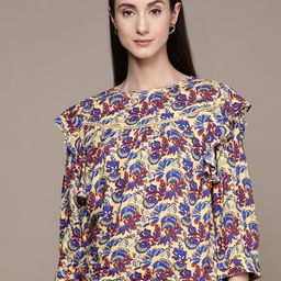 Label Ritu Kumar Floral Print Extended Sleeves Ruffles Top-picture-41
