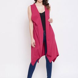 Hypernation Women Fuchsia Pink Solid Open Front Shrug-picture-47