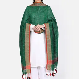 THE WEAVE TRAVELLER Green & Red Woven Design Dupatta-image-12