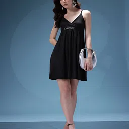 bebe Future Glam Brand Logo Embellished Ribbed Shoulder Straps Wrap Party Empire Dress-picture-14