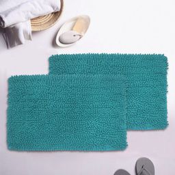 BIANCA Set Of 2 Teal Green Mushroom Texture Non-Slip Shaggy Bath Rugs-picture-11