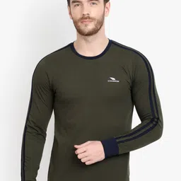 LE BOURGEOIS Men Olive Green Solid Round Neck T-shirt-image-20