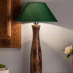 Homesake Brown & Green Solid Antique Timber Handcrafted Table Lamp with Shade-picture-21