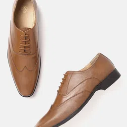 House of Pataudi Men Tan Brown Handcrafted Textured Leather Formal Brogues-picture-28