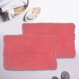 BIANCA Set Of 2 Coral-Coloured Mushroom Textured Shaggy Anti-Skid Bath Rugs-picture-4