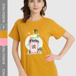 CHOZI Pack of 2 Graphic Printed Round Neck Cotton T-shirts-picture-25