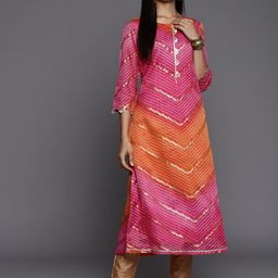 Varanga Women Pink & Orange Bandhani Printed Chanderi Silk Kurta-picture-38